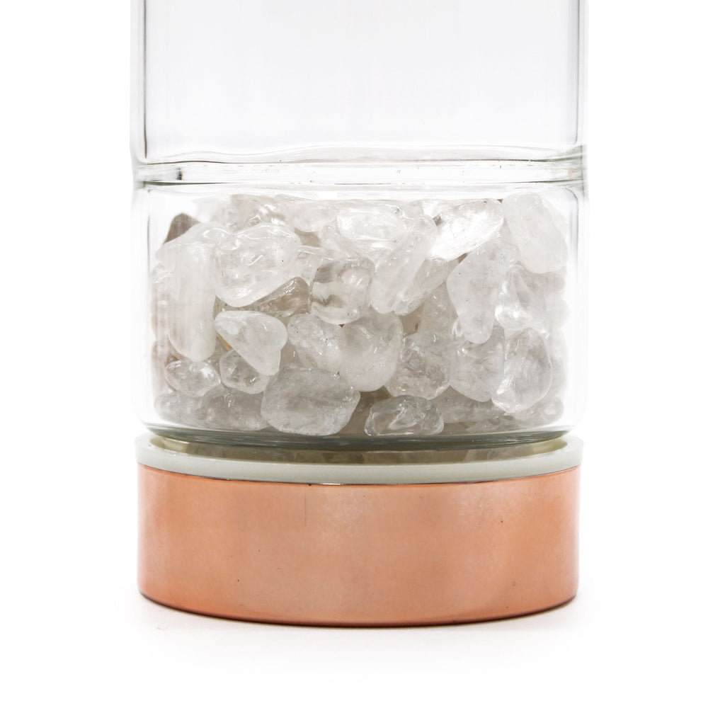 White Quartz Crystal Glass Tea Infuser Bottle - Rose Gold