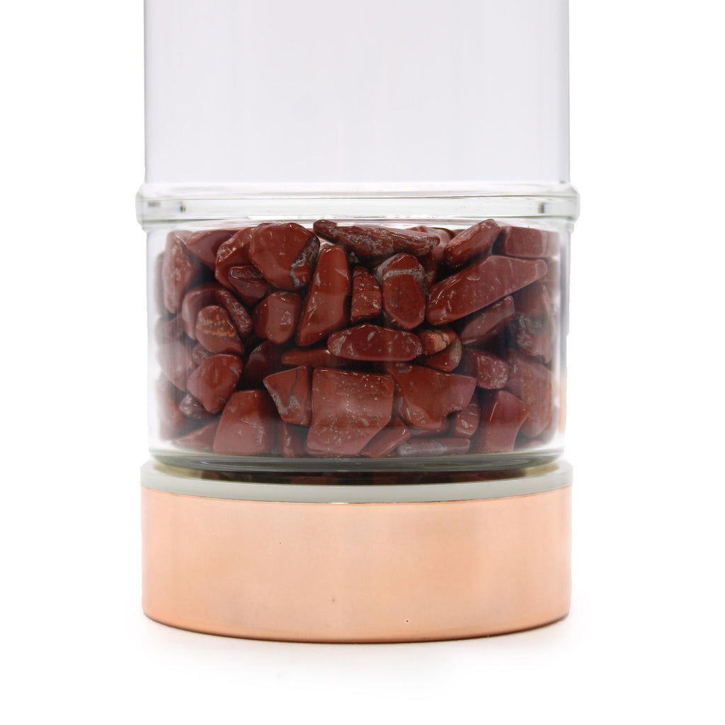 Red Jasper Crystal Glass Tea Infuser Bottle - Rose Gold