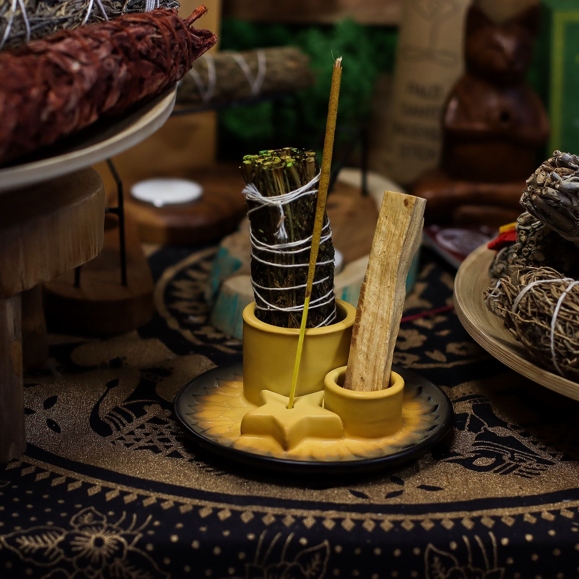 Palo Santo Stick & Smudge Holder - Mandala - Sand & Grey