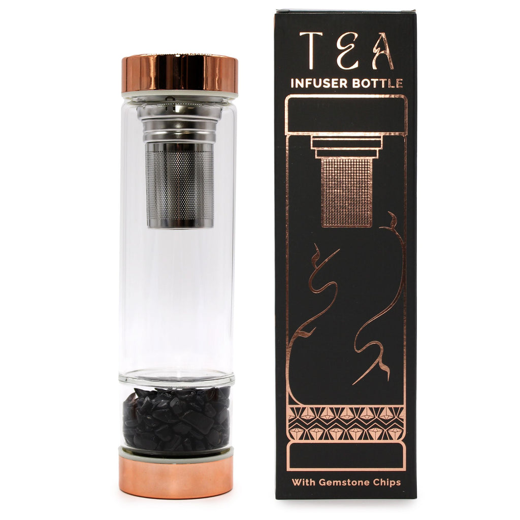 Onyx Crystal Glass Tea Infuser Bottle - Rose Gold