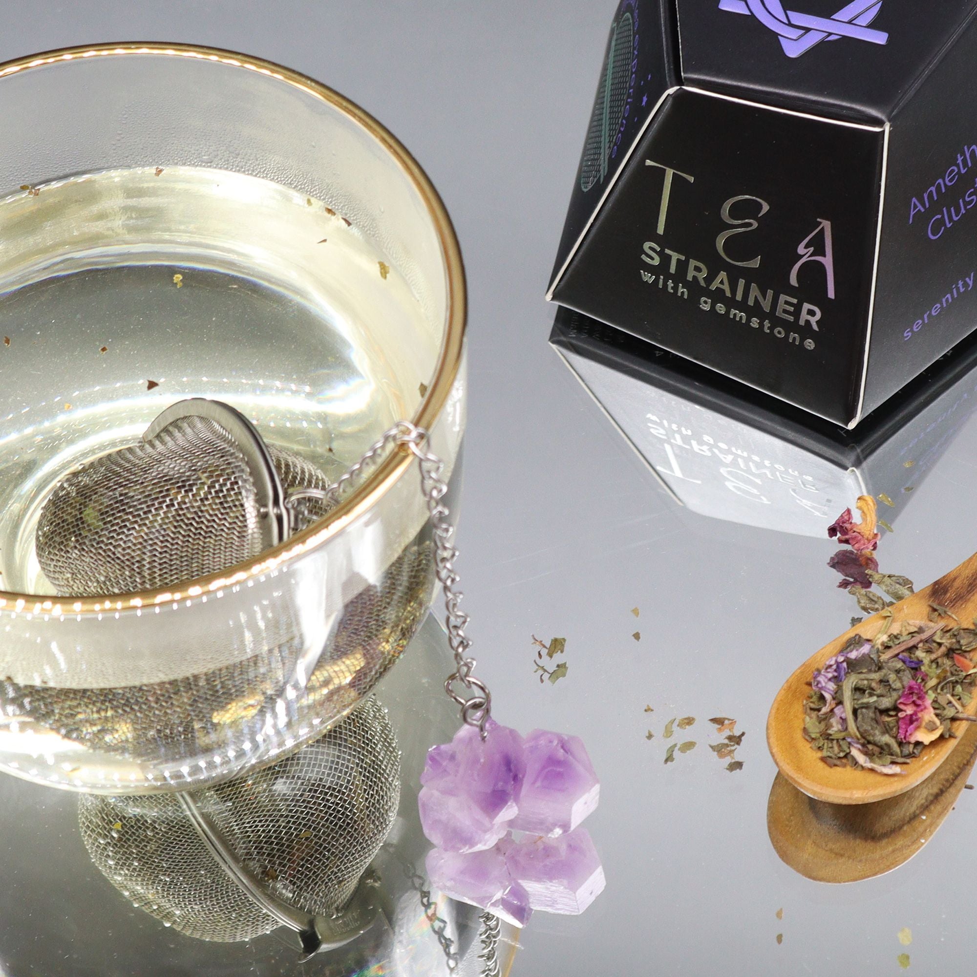 Raw Crystal Tea Strainer - Amethyst Cluster