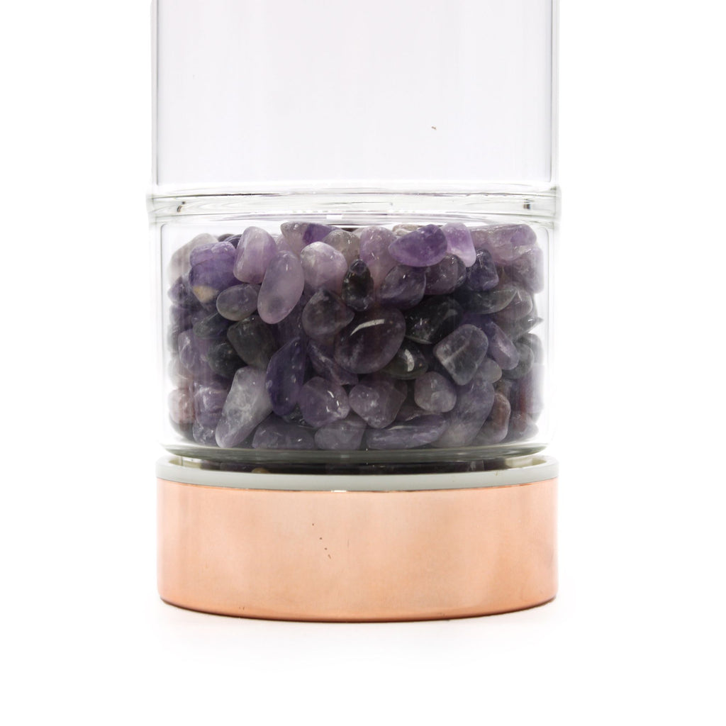 Amethyst Crystal Glass Tea Infuser Bottle - Rose Gold