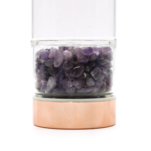 Amethyst Crystal Glass Tea Infuser Bottle - Rose Gold