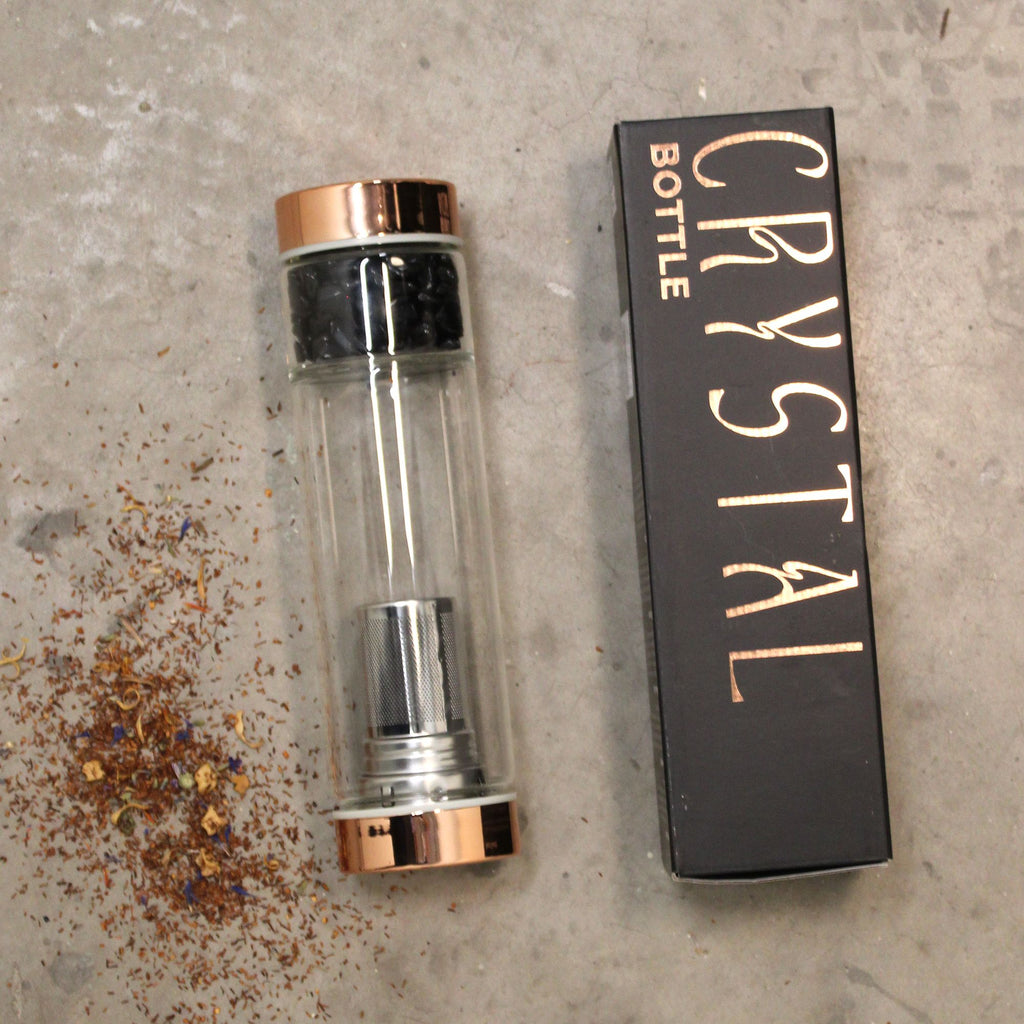 Red Jasper Crystal Glass Tea Infuser Bottle - Rose Gold