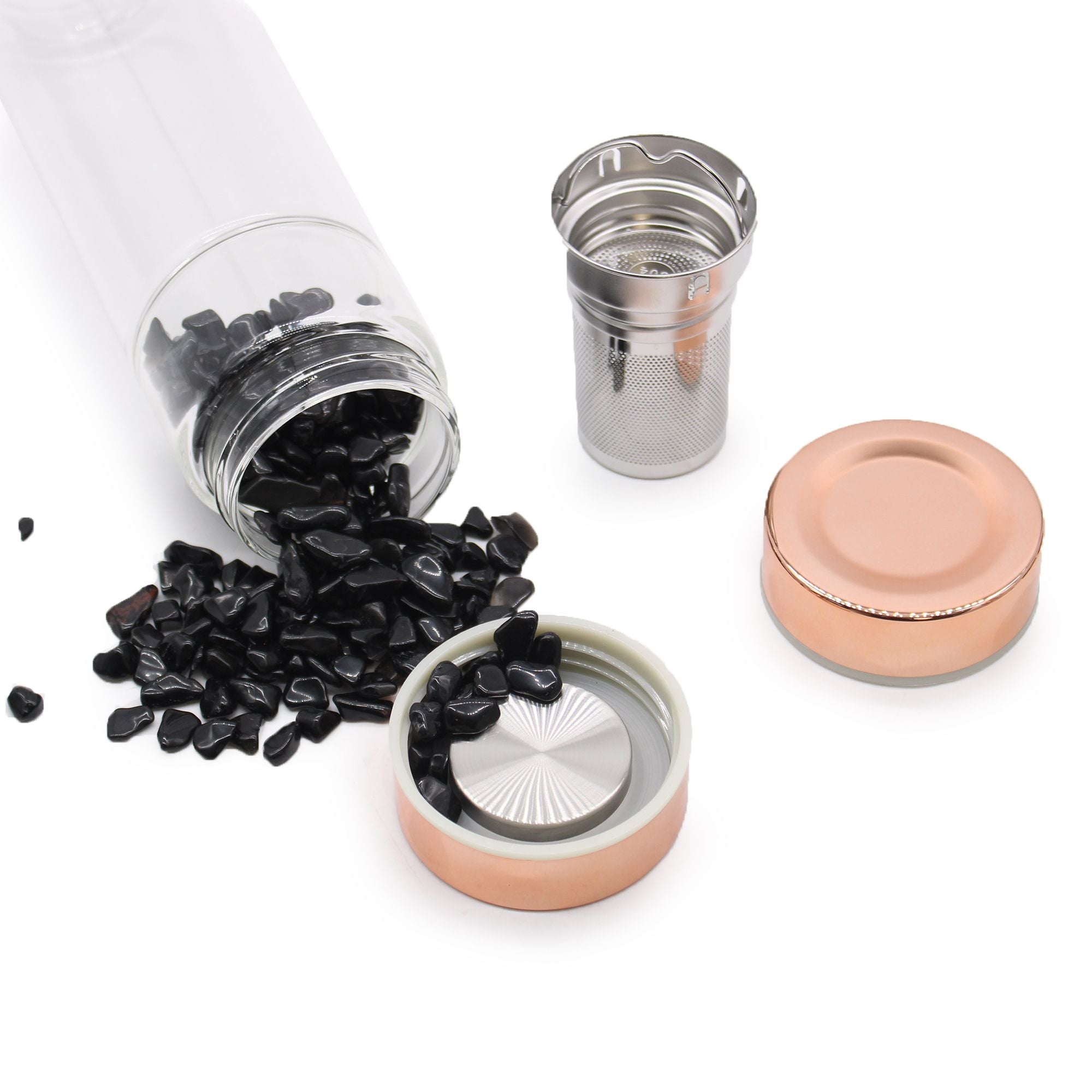 Red Jasper Crystal Glass Tea Infuser Bottle - Rose Gold
