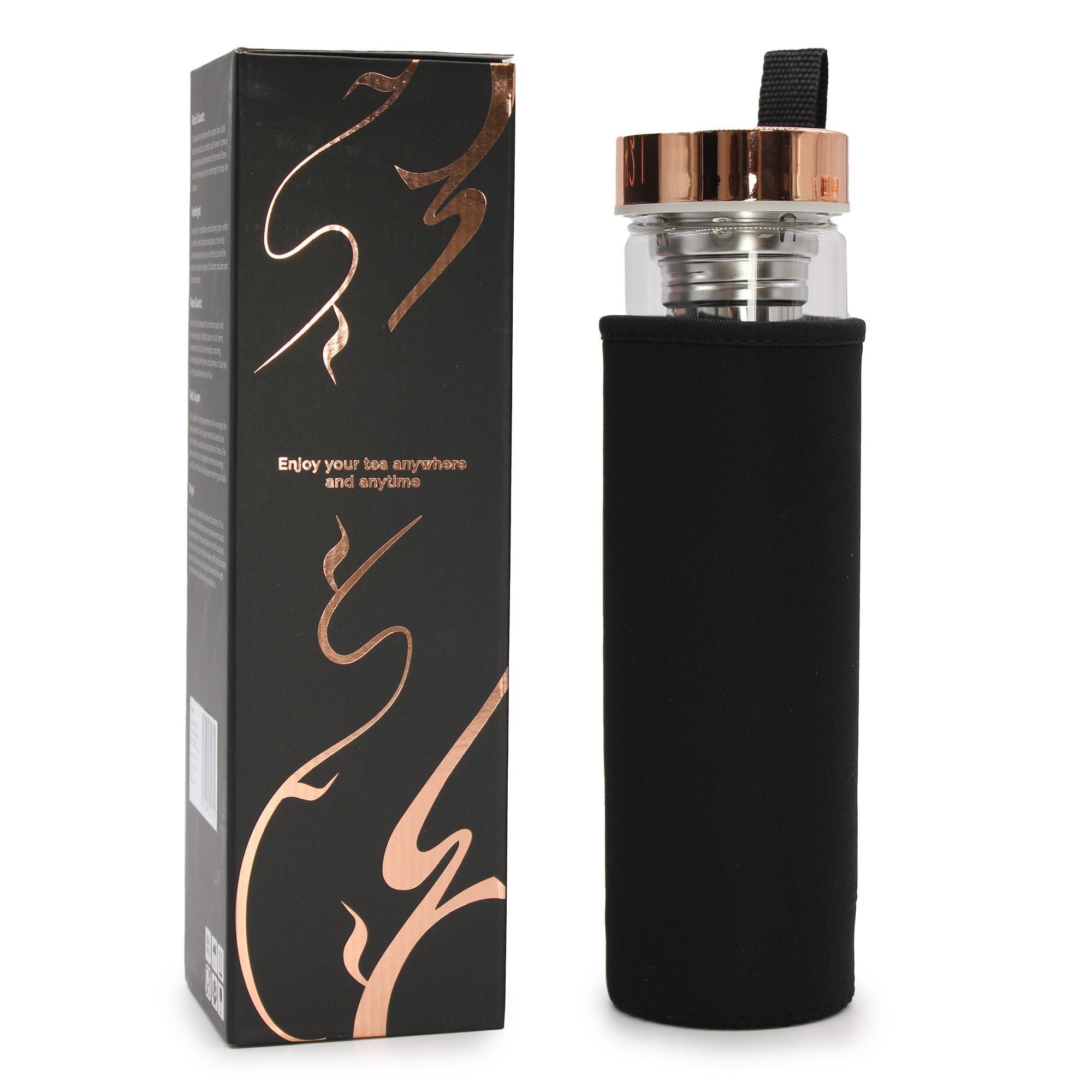 White Quartz Crystal Glass Tea Infuser Bottle - Rose Gold