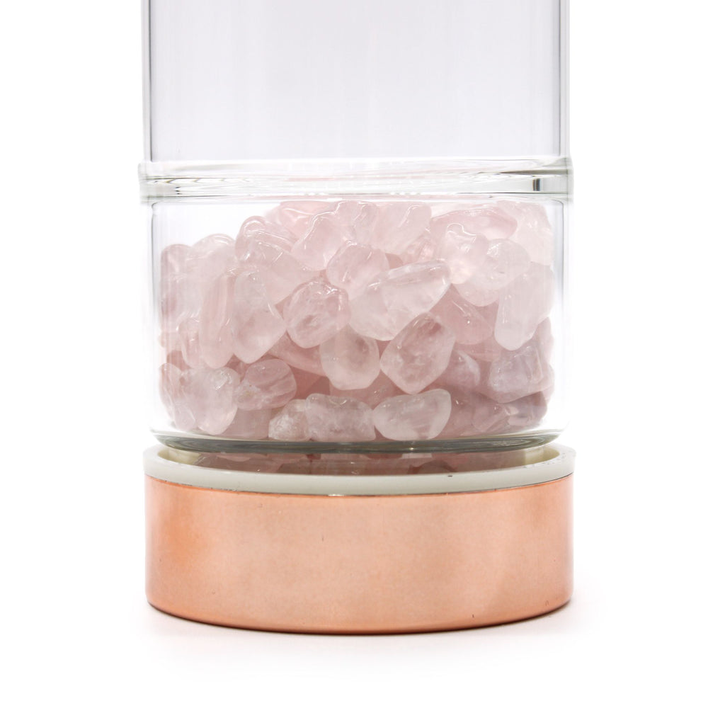 Rose Quartz Crystal Glass Tea Infuser Bottle - Rose Gold