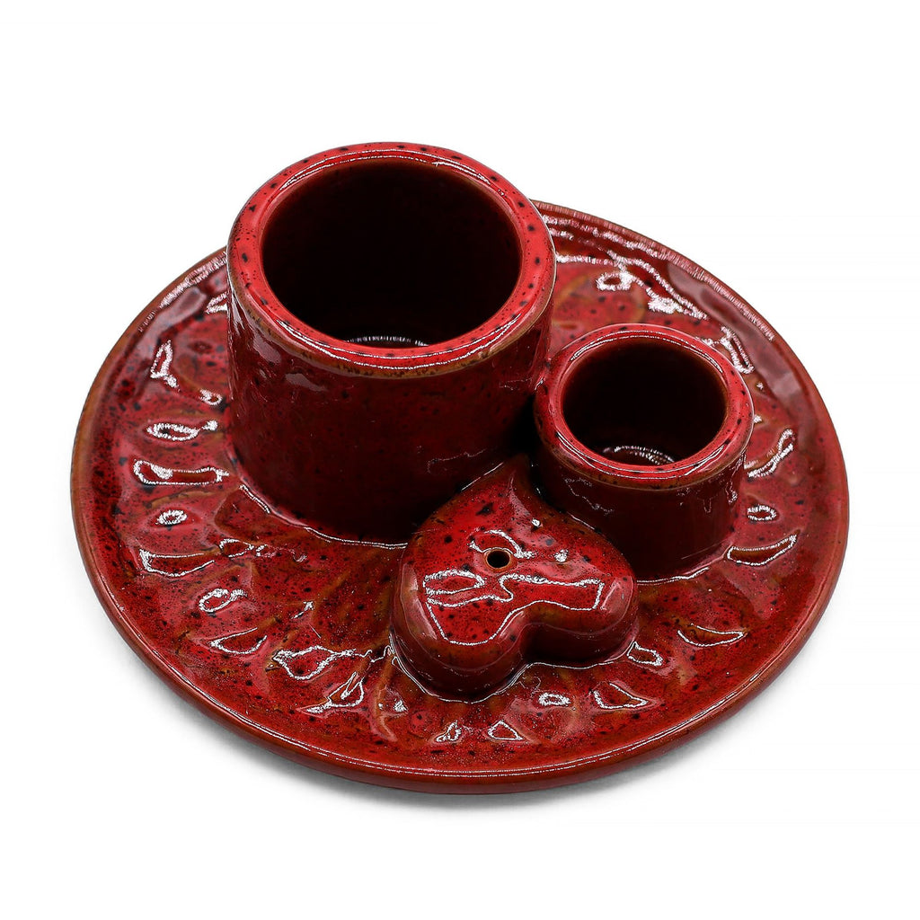 Palo Santo Stick & Smudge Holder - Mandala - Red with Heart Gloss