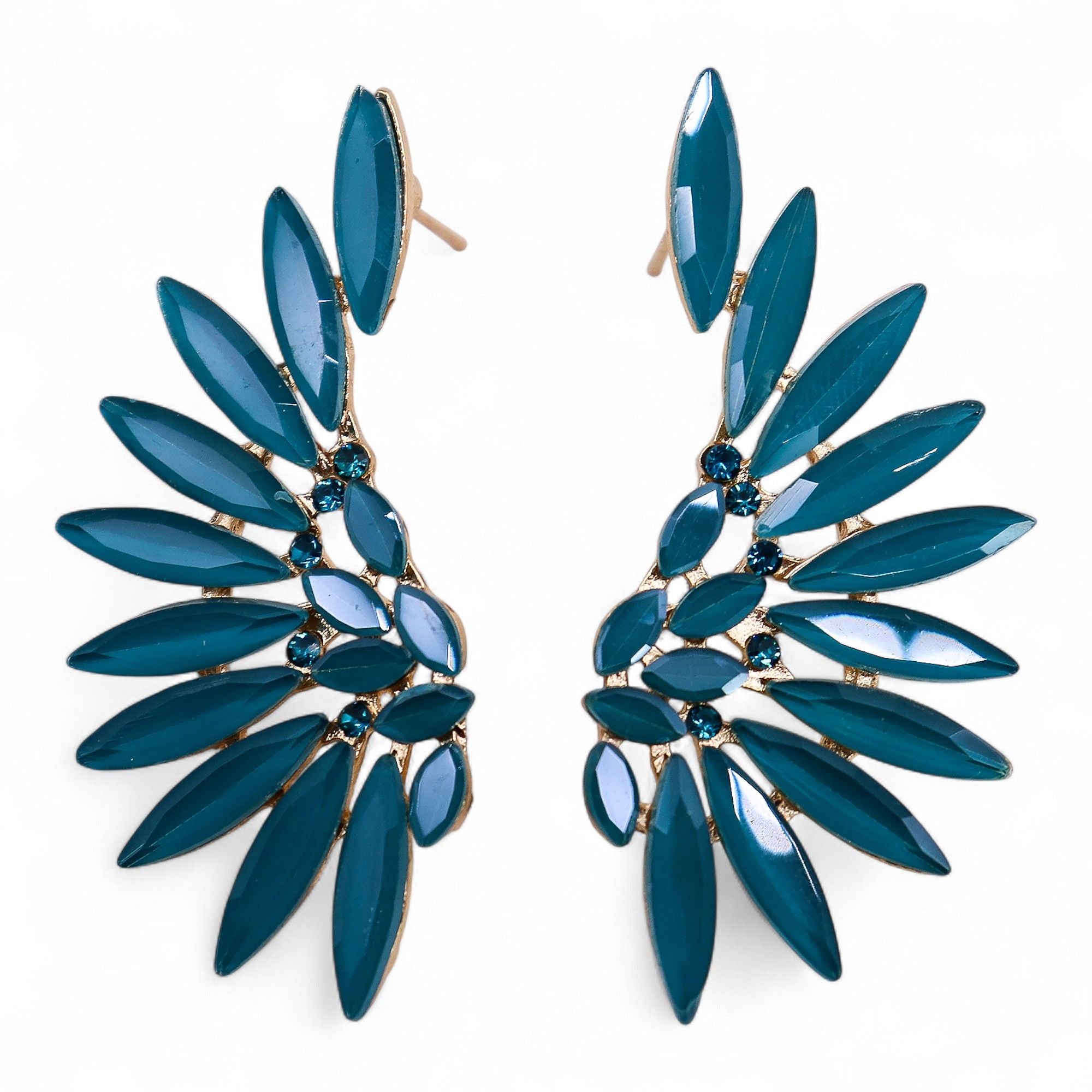 Teal Green - Vintage Glass - Angel Wings - Earrings